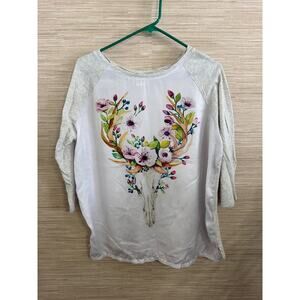 Ariat Flower Crown Top Baseball Tee women's size L